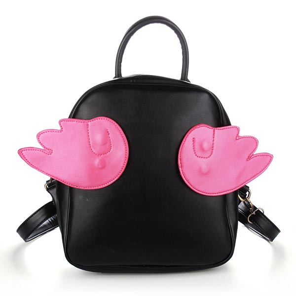 Harajuku Style Sweet Students Wings Backpack Girls PU leather Schoolbag